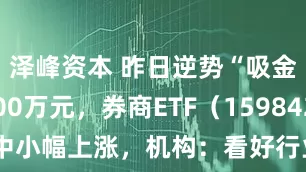 泽峰资本 昨日逆势“吸金”超7000万元，券商ETF（159842）盘中小幅上涨，机构：看好行业2026年投资机会
